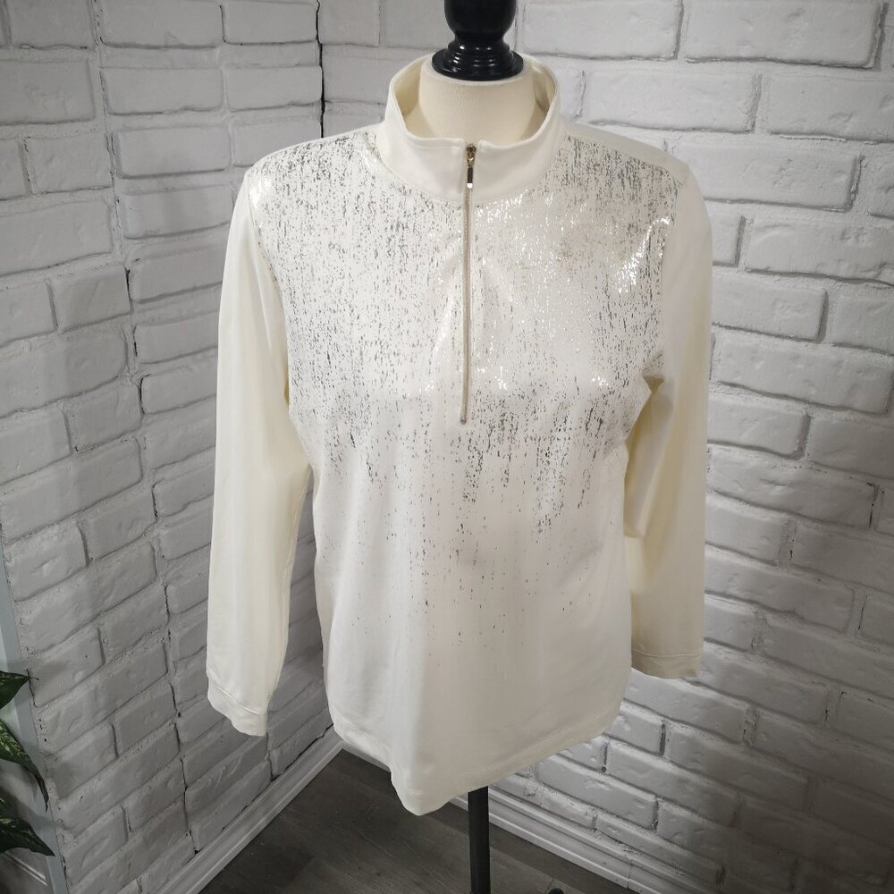 Zenergy Golf by Chico's Ladies Size 2 (Medium) Cream w/ Gold Tone Coloration Top